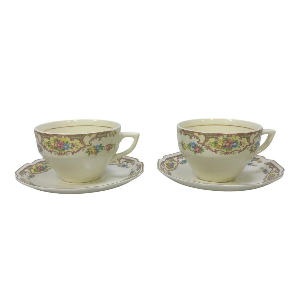Mount Clemens Pottery 'Mildred' Vintage 1930's Cup and Saucer Set of 2-Excellent